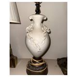 Vintage Porcelain Table Lamp with Floral Detailing, 23 Inch Tall