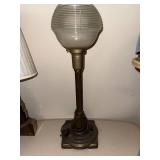 Vintage Brass Table Lamp with Ribbed Glass Shade