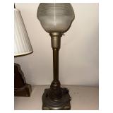 Vintage Brass Table Lamp with Ribbed Glass Shade