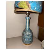 Vintage Table Lamp with Half Globe Shade and Ceramic Base