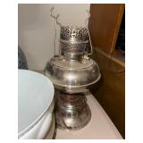 Vintage Milk Glass Serving Bowl with Plate and Silver Oil Lamp