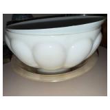 Vintage Milk Glass Serving Bowl with Plate and Silver Oil Lamp