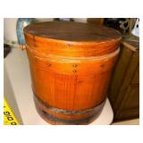 Vintage Wooden Firkin Bucket with Lid and Metal Band