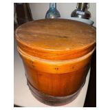 Vintage Wooden Firkin Bucket with Lid and Metal Band