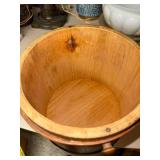 Vintage Wooden Firkin Bucket with Lid and Metal Band