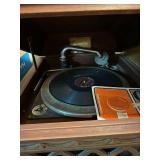 Antique Console Phonograph Cabinet with Records
