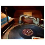 Antique Console Phonograph Cabinet with Records