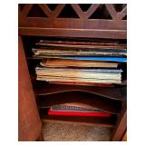 Antique Console Phonograph Cabinet with Records