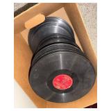 Antique Portable Phonograph with Native American Motif and Record Collection