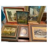 Collection of 6 Framed Vintage and Signed Artwork Prints and Paintings