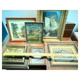 Collection of 6 Framed Vintage and Signed Artwork Prints and Paintings