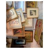 Collection of Vintage Framed Artwork and Prints Including Blue Puppy Illustrations