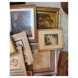 Collection of Vintage Framed Artwork and Prints Including Blue Puppy Illustrations