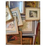 Collection of Vintage Framed Artwork and Prints Including Blue Puppy Illustrations