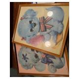 Collection of Vintage Framed Artwork and Prints Including Blue Puppy Illustrations