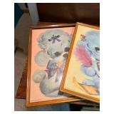 Collection of Vintage Framed Artwork and Prints Including Blue Puppy Illustrations