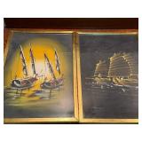 Pair of Framed Asian Sailing Ship Artwork Prints
