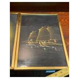 Pair of Framed Asian Sailing Ship Artwork Prints