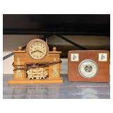 Vintage Wood Mantel Clock and Frank Wirth Weather Station Set