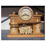 Vintage Wood Mantel Clock and Frank Wirth Weather Station Set