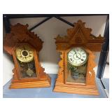 Pair of Antique Wooden Mantel Clocks with Ornate Carvings