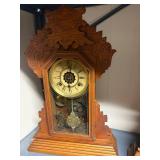 Pair of Antique Wooden Mantel Clocks with Ornate Carvings