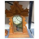 Pair of Antique Wooden Mantel Clocks with Ornate Carvings