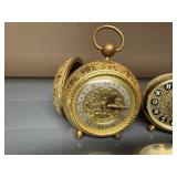 Set of 3 Vintage Brass and Metal Table Clocks Including Turtle Clock