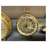 Set of 3 Vintage Brass and Metal Table Clocks Including Turtle Clock