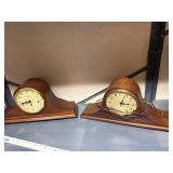 Set of 2 Vintage Wooden Mantel Clocks with Curved Design