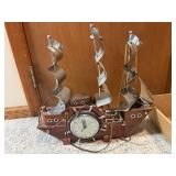 Vintage United Electric Ship Clock Wooden Model Nautical Decor