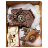 Antique Cuckoo Clock Parts with Stag Head and Antlers