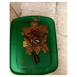 Vintage Carved Wood Cuckoo Clock with Leaf and Deer Motif