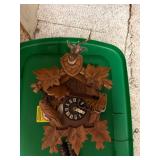 Vintage Carved Wood Cuckoo Clock with Leaf and Deer Motif