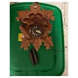Vintage Carved Wood Cuckoo Clock with Leaf and Deer Motif