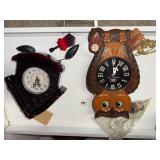 Pair of Novelty Wall Clocks - Owl and Cuckoo Styles