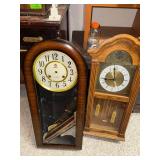 Pair of Vintage Wall Clocks, Wood Cases - Mechanical Pendulum Style