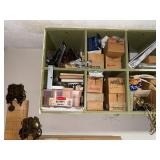 Assorted Hardware and Workshop Supplies in Storage Cubby