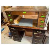 Vintage Wooden Desk with Organizer Hutch and Assorted Tools and Supplies
