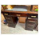 Vintage Wooden Desk with Organizer Hutch and Assorted Tools and Supplies