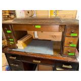 Vintage Wooden Desk with Organizer Hutch and Assorted Tools and Supplies