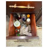 Vintage Wooden Desk with Organizer Hutch and Assorted Tools and Supplies