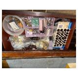 Vintage Wooden Desk with Organizer Hutch and Assorted Tools and Supplies