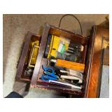 Vintage Wooden Desk with Organizer Hutch and Assorted Tools and Supplies