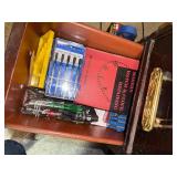 Vintage Wooden Desk with Organizer Hutch and Assorted Tools and Supplies