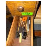 Vintage Wooden Desk with Organizer Hutch and Assorted Tools and Supplies