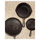 Set of 3 Vintage Cast Iron Skillets - Wagners and 6.5 Inch Taiwan