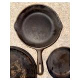 Set of 3 Vintage Cast Iron Skillets - Wagners and 6.5 Inch Taiwan