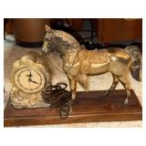 Vintage United Electric Horse Clock on Wood Base