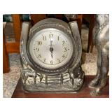 Vintage Horse and Horseshoe Mantel Clock on Wooden Base